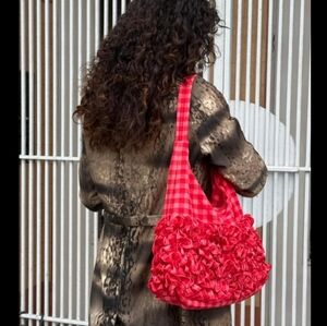 BAGGU X Molly Goddard Red Checkered Ruffle Shoulder Bag